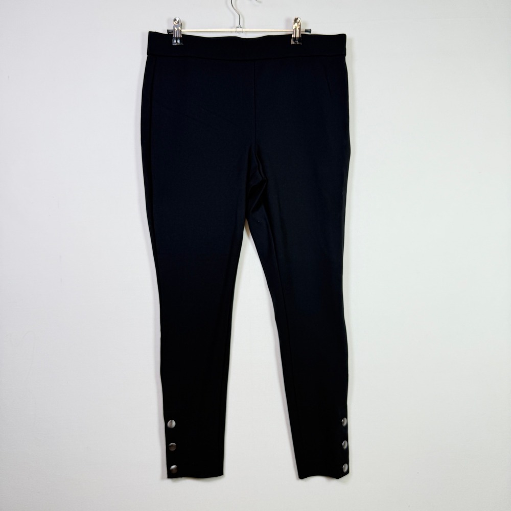 LOFT Black Snap Button‎ Ankle Skinny Ponte Pants 12P